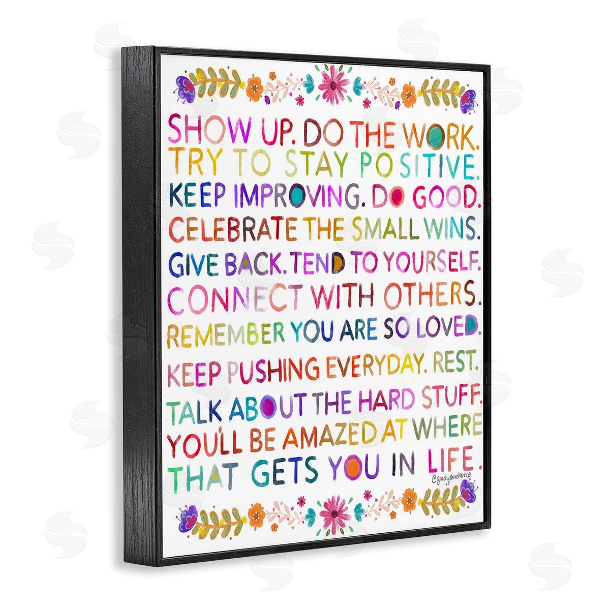 Glad You're Here Co. Floral Motivational Phrases Black Framed Giclee Wall Art Print