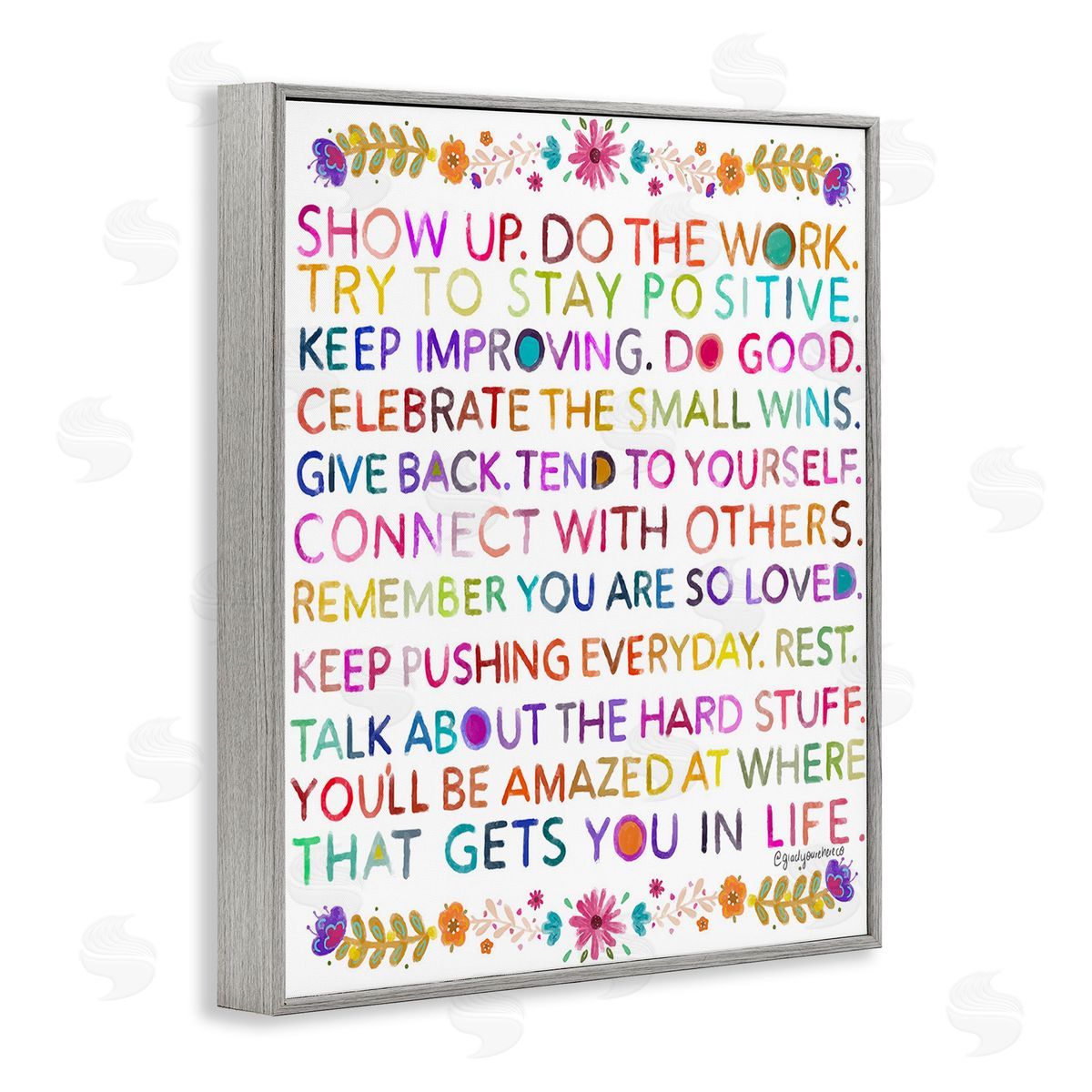 Glad You're Here Co. Floral Motivational Phrases Gray Framed Giclee Wall Art Print