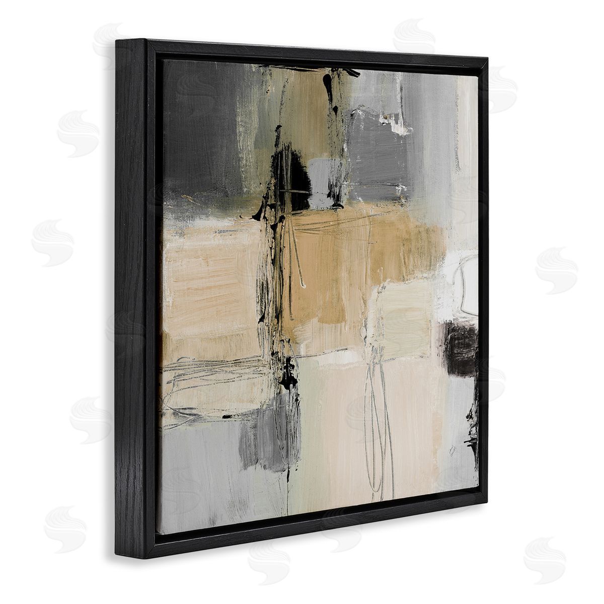 Tan and Grey Rustic Collage Black Floating Frame Canvas Wall Art, Home Decor by Lanie Loreth