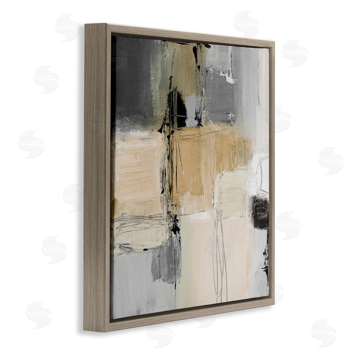 Tan and Grey Rustic Collage Brown Floating Frame Canvas Wall Art, Home Decor by Lanie Loreth