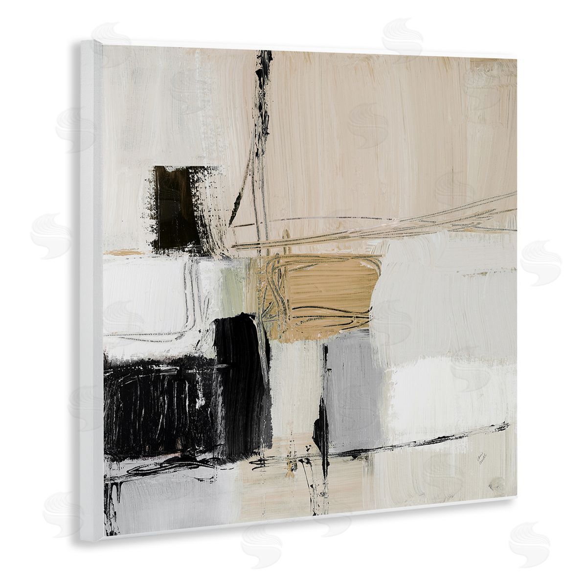 Beige Black Organic Collage Wood Plaque Wall Art, Home Decor by Lanie Loreth