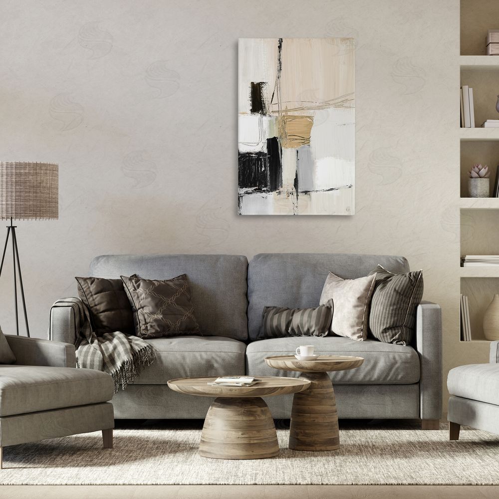 Lanie Loreth Beige Organic Shapes Collage Canvas Wall Art Print in Room