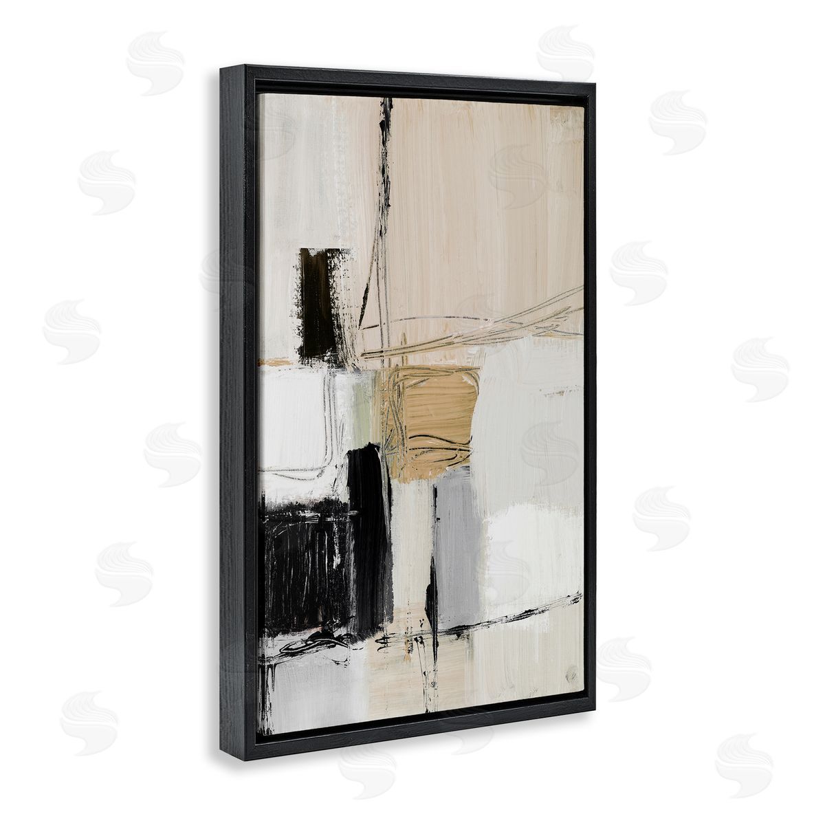 Lanie Loreth Beige Organic Shapes Collage Black Floating Frame Canvas Wall Art Print