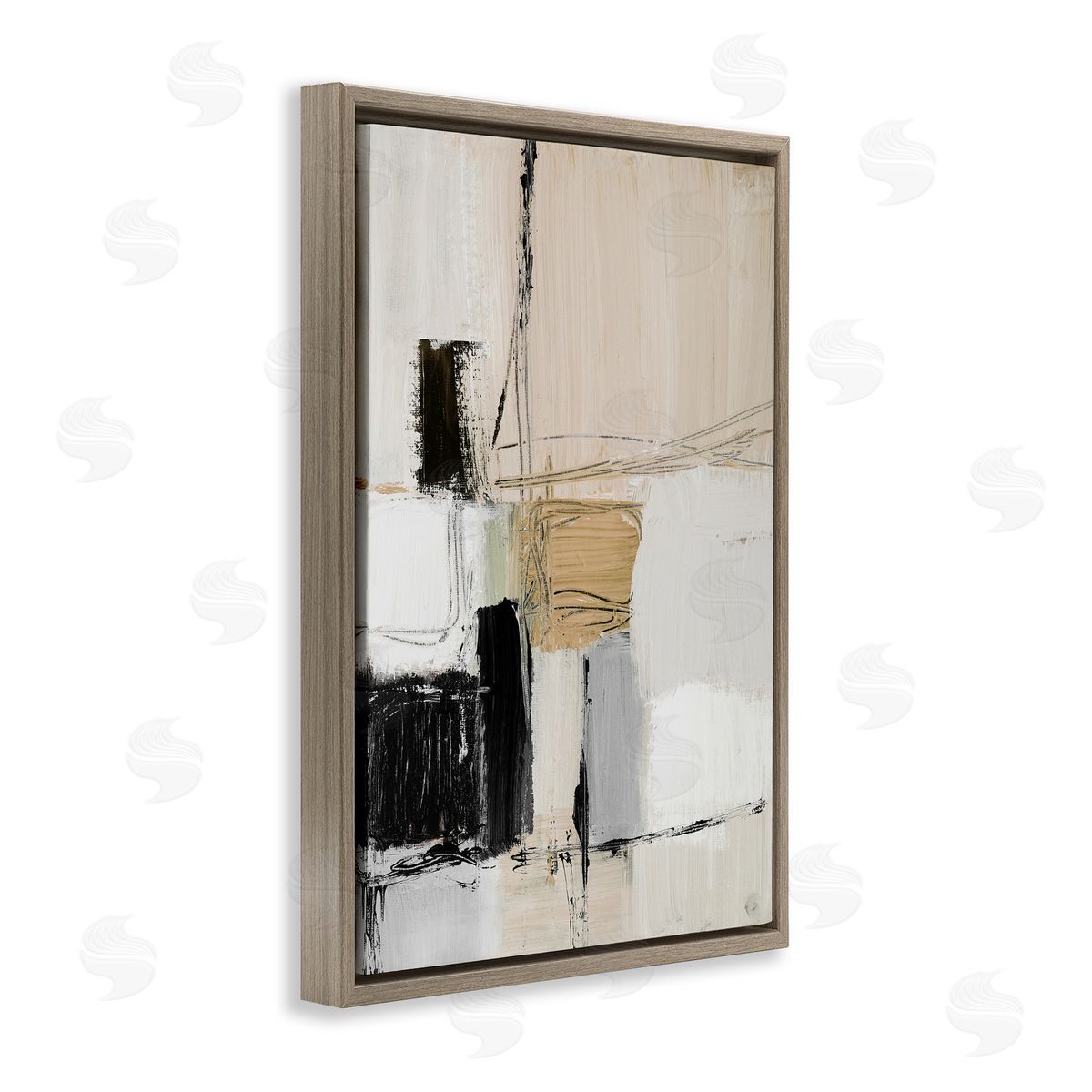 Lanie Loreth Beige Organic Shapes Collage Brown Floating Frame Canvas Wall Art Print