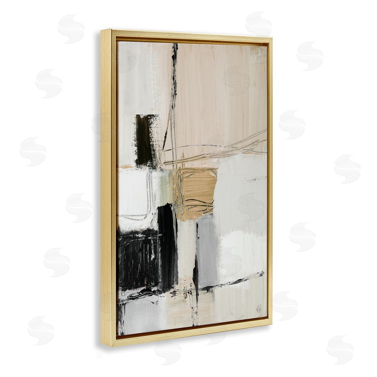 Lanie Loreth Beige Organic Shapes Collage Gold Floating Frame Canvas Wall Art Print