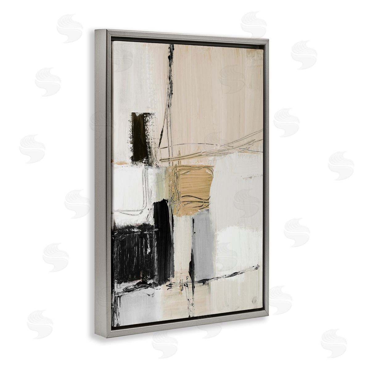 Lanie Loreth Beige Organic Shapes Collage Gray Floating Frame Canvas Wall Art Print