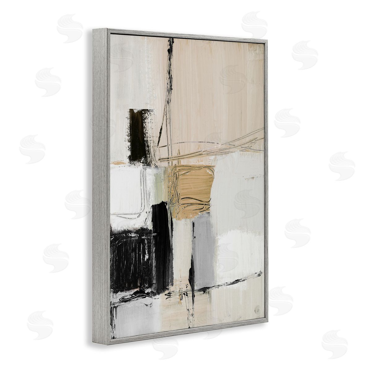 Lanie Loreth Beige Organic Shapes Collage Gray Framed Giclee Wall Art Print