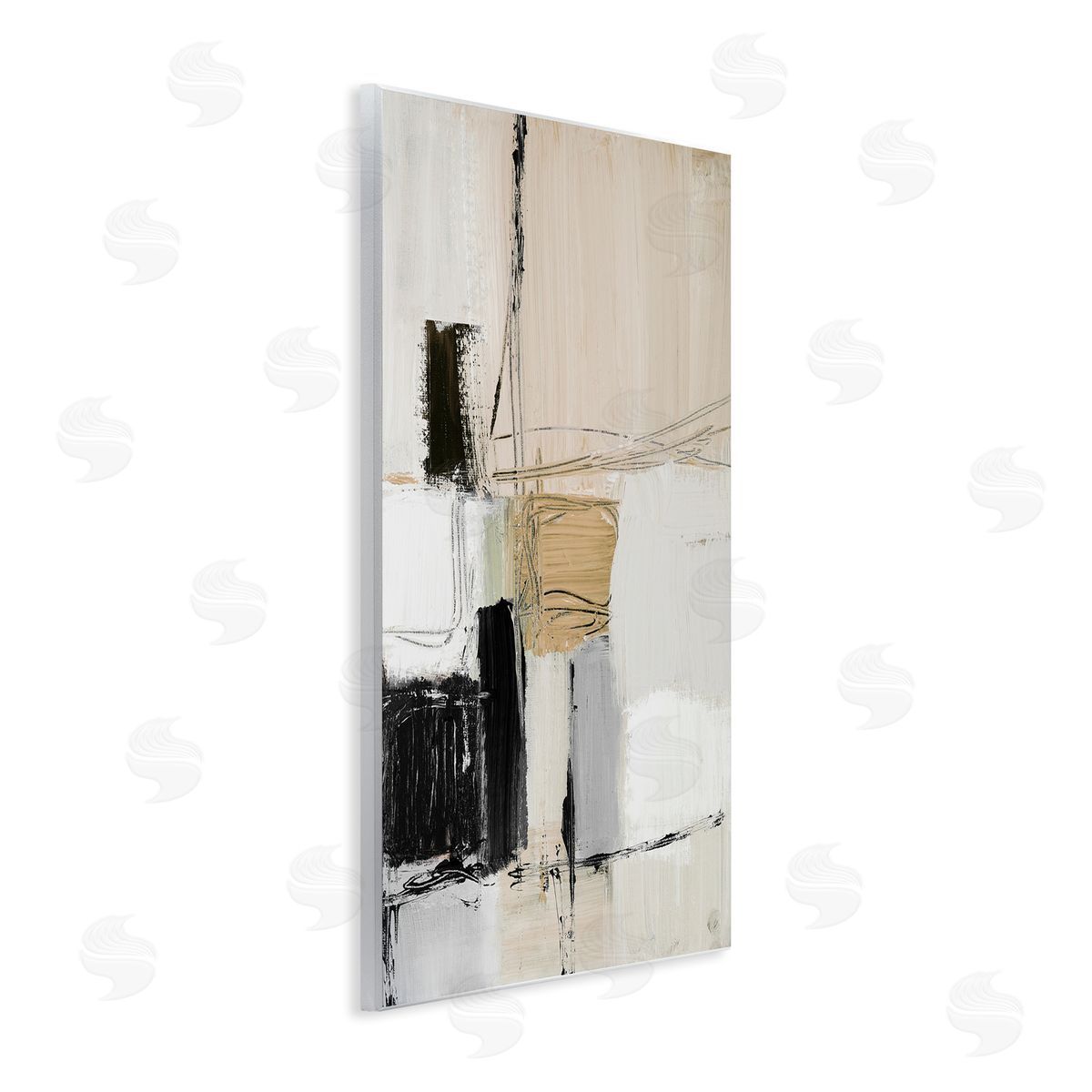 Lanie Loreth Beige Organic Shapes Collage Wooden Wall Plaque Art Print