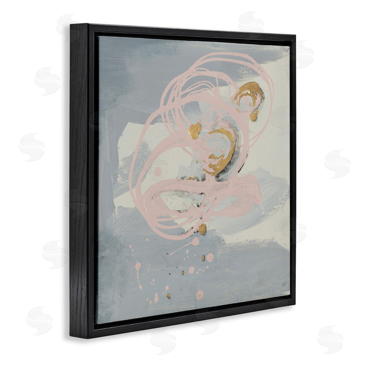 Grey with Pink Swirl Black Floating Frame Canvas Wall Art, Home Decor by Patricia Pinto