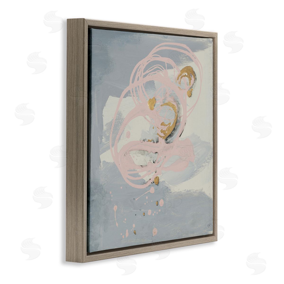 Grey with Pink Swirl Brown Floating Frame Canvas Wall Art, Home Decor by Patricia Pinto