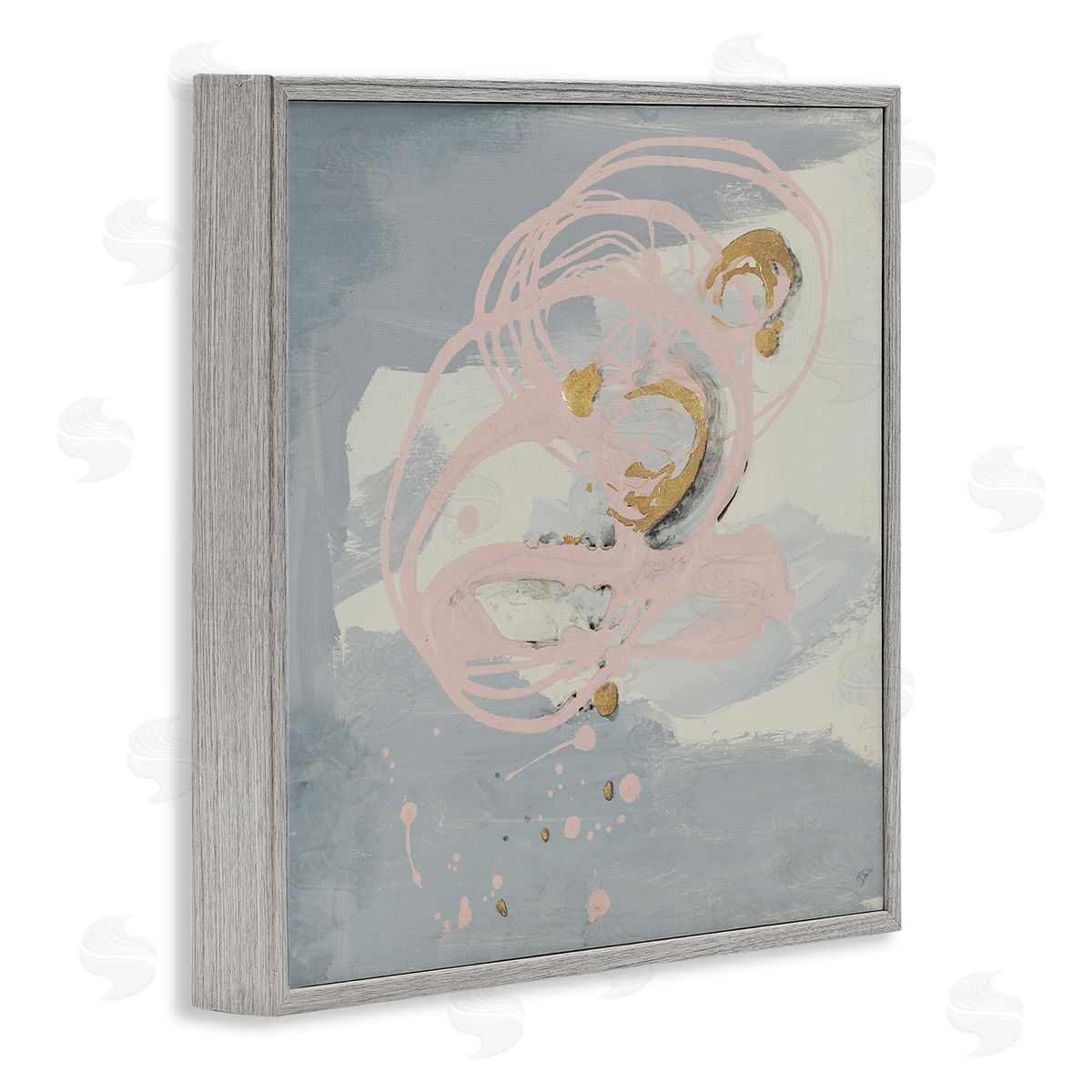 Grey with Pink Swirl Grey Frame Print Wall Art, Home Decor by Patricia Pinto