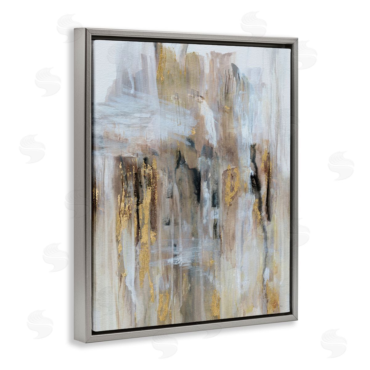 Abstract Paint with Glam Accents Grey Floating Frame Canvas Wall Art, Home Decor by Susan Jill