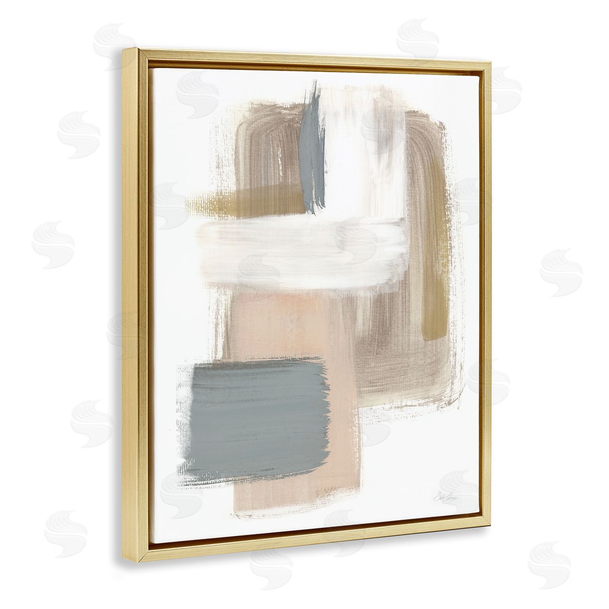 Neutral Paint Strokes Gold Floating Frame Canvas Wall Art, Home Decor by Stella Chang