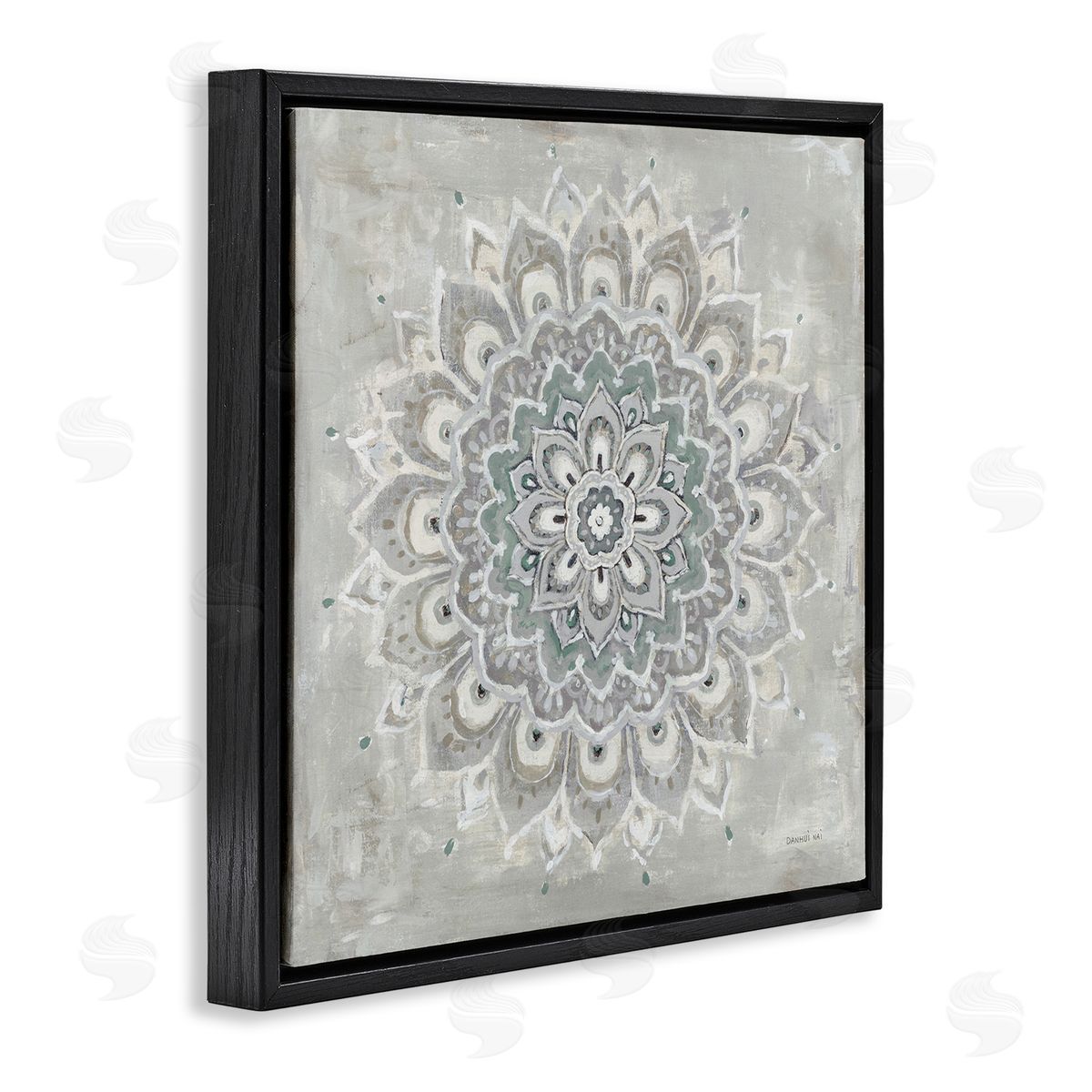 Gentle Mandala Flower Black Floating Frame Canvas Wall Art, Home Decor by Danhui Nai