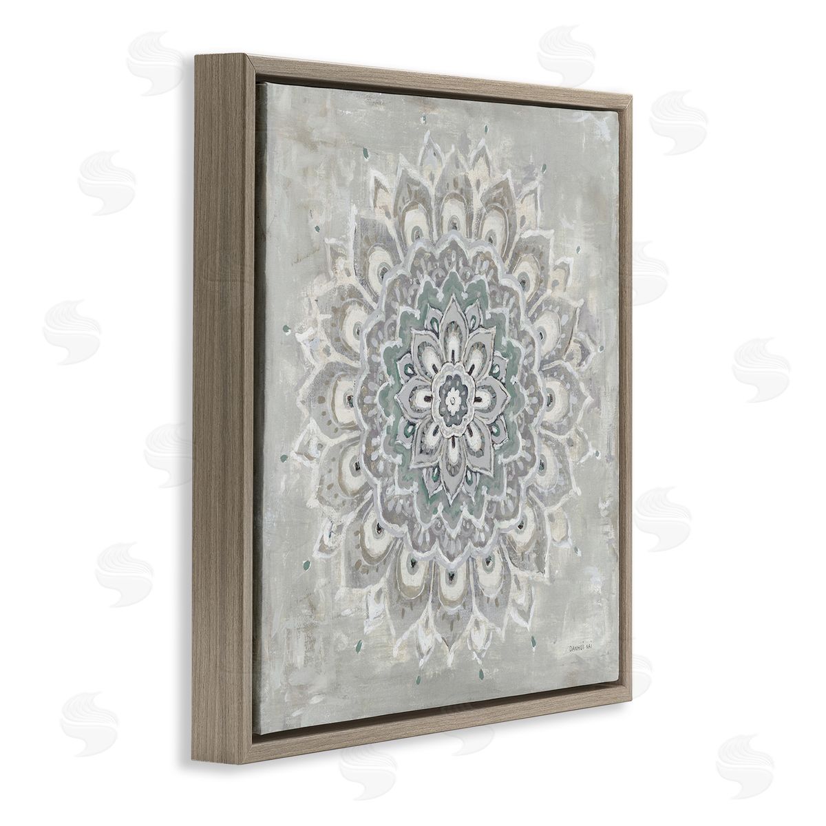 Gentle Mandala Flower Brown Floating Frame Canvas Wall Art, Home Decor by Danhui Nai