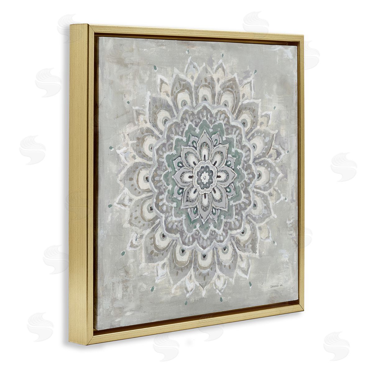 Gentle Mandala Flower Gold Floating Frame Canvas Wall Art, Home Decor by Danhui Nai