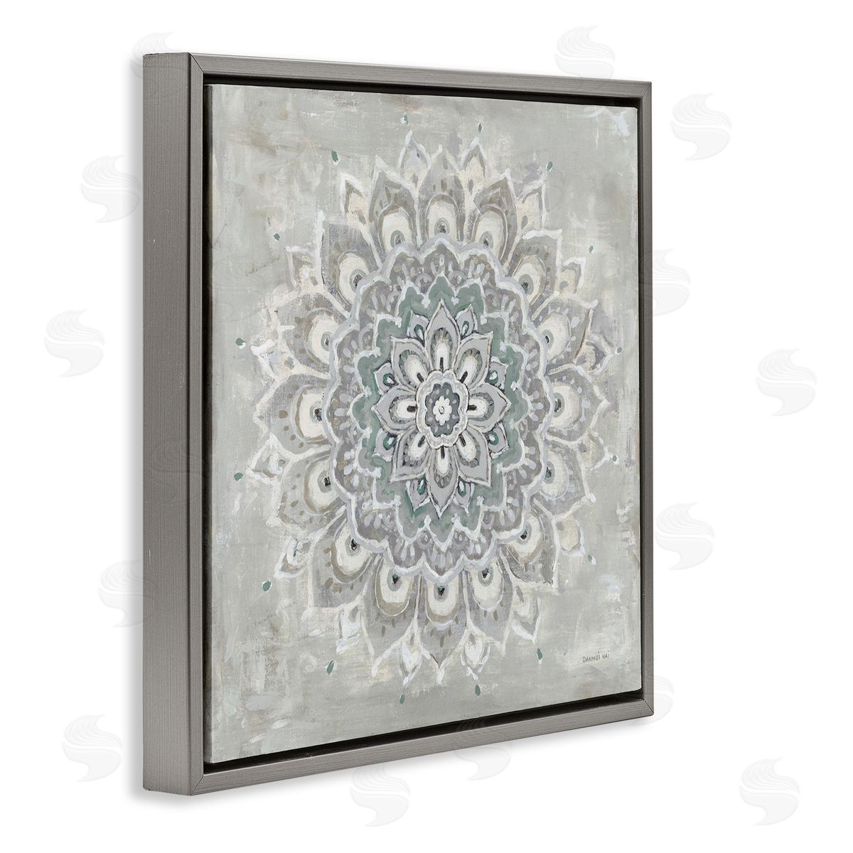 Gentle Mandala Flower Grey Floating Frame Canvas Wall Art, Home Decor by Danhui Nai