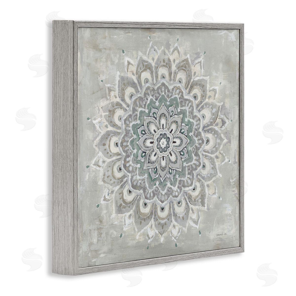 Gentle Mandala Flower Grey Frame Print Wall Art, Home Decor by Danhui Nai