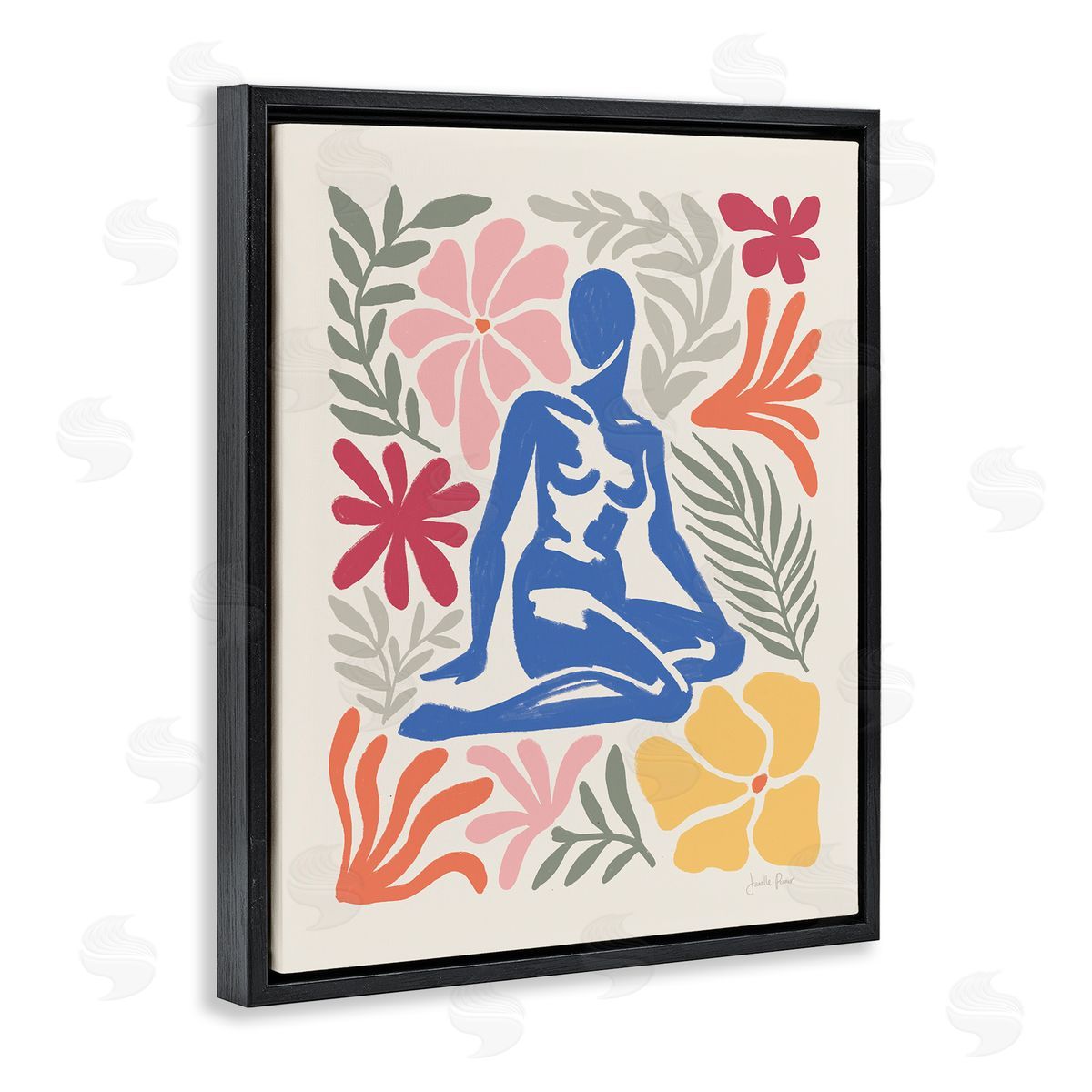 Abstract Garden and Woman Black Floating Frame Canvas Wall Art, Home Decor by Janelle Penner