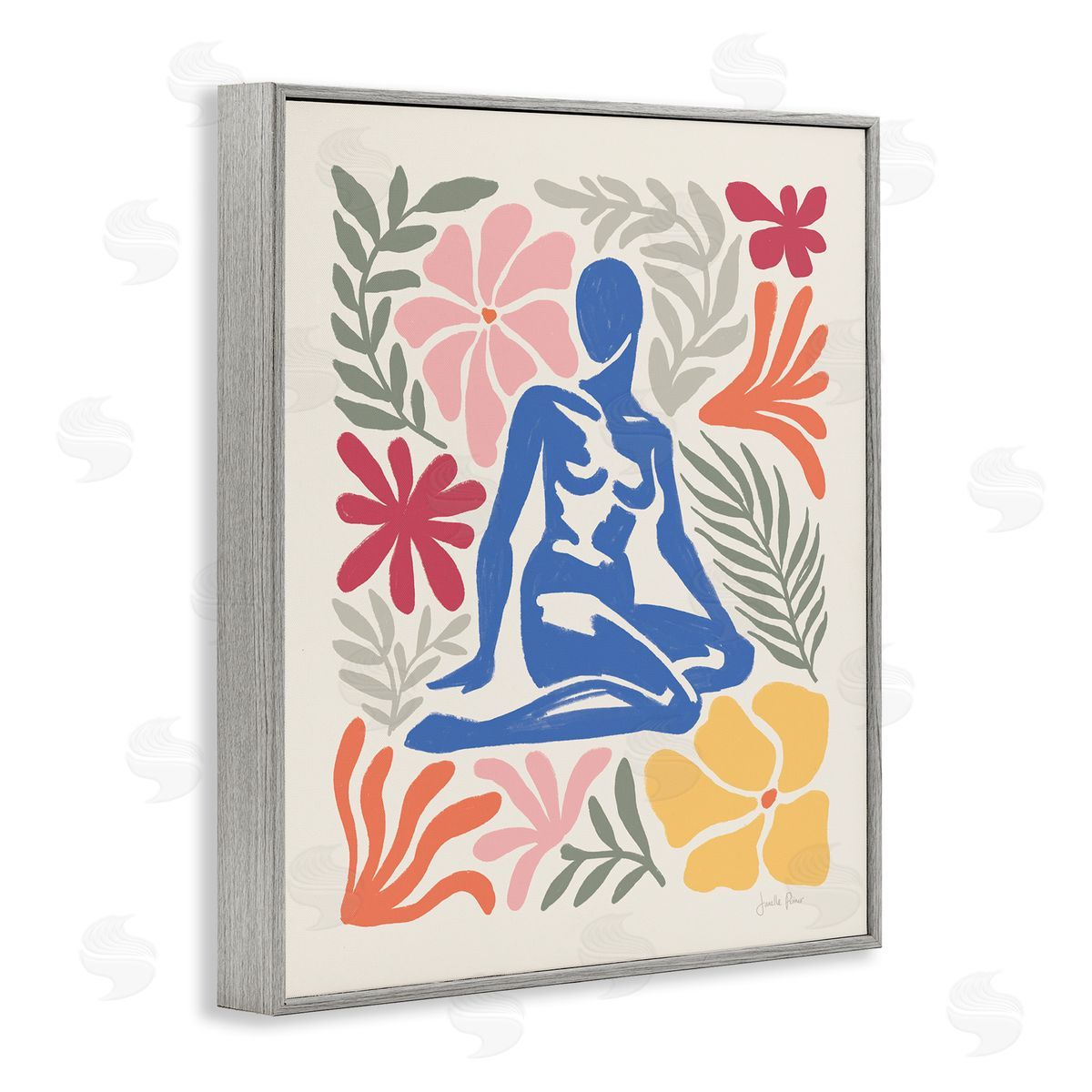 Abstract Garden and Woman Grey Frame Print Wall Art, Home Decor by Janelle Penner