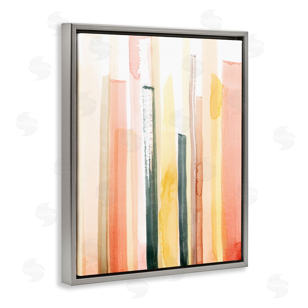 Coral Reach Watercolor Grey Floating Frame Canvas Wall Art, Home Decor by Grace Popp