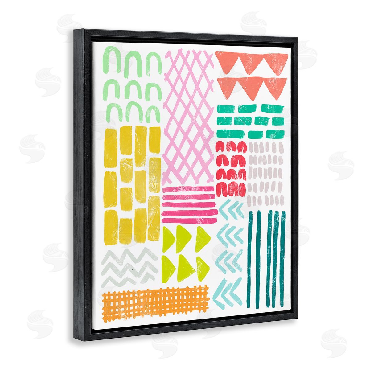 Fun Varied Patterns and Shapes Black Floating Frame Canvas Wall Art, Home Decor by June Erica Vess