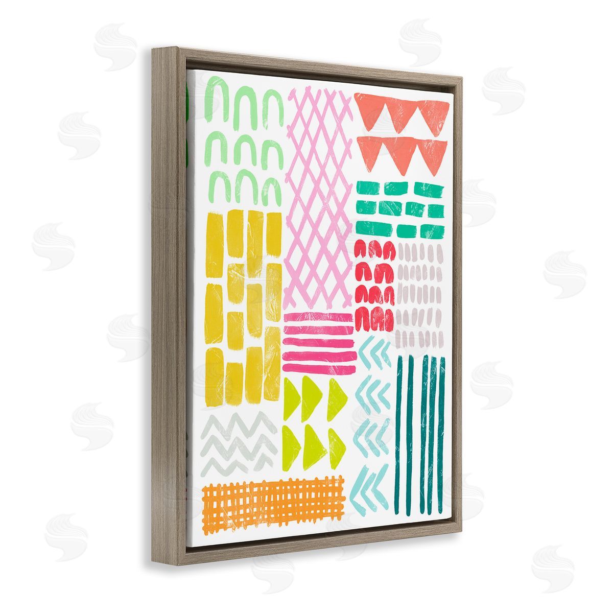 Fun Varied Patterns and Shapes Brown Floating Frame Canvas Wall Art, Home Decor by June Erica Vess
