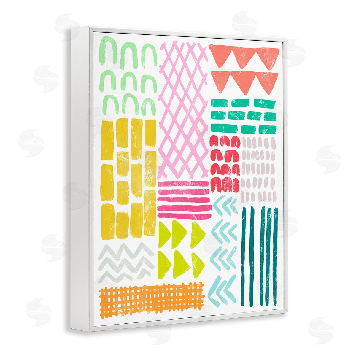 Fun Varied Patterns and Shapes White Frame Print Wall Art, Home Decor by June Erica Vess