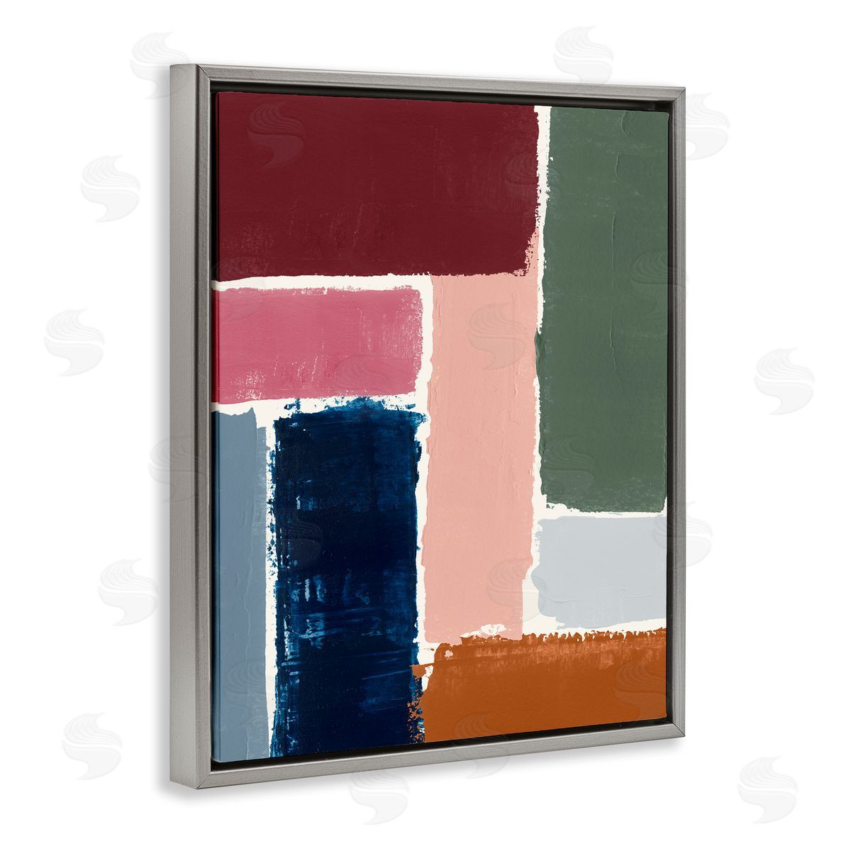 Rectangular Shapes Pattern Grey Floating Frame Canvas Wall Art, Home Decor by Victoria Barnes