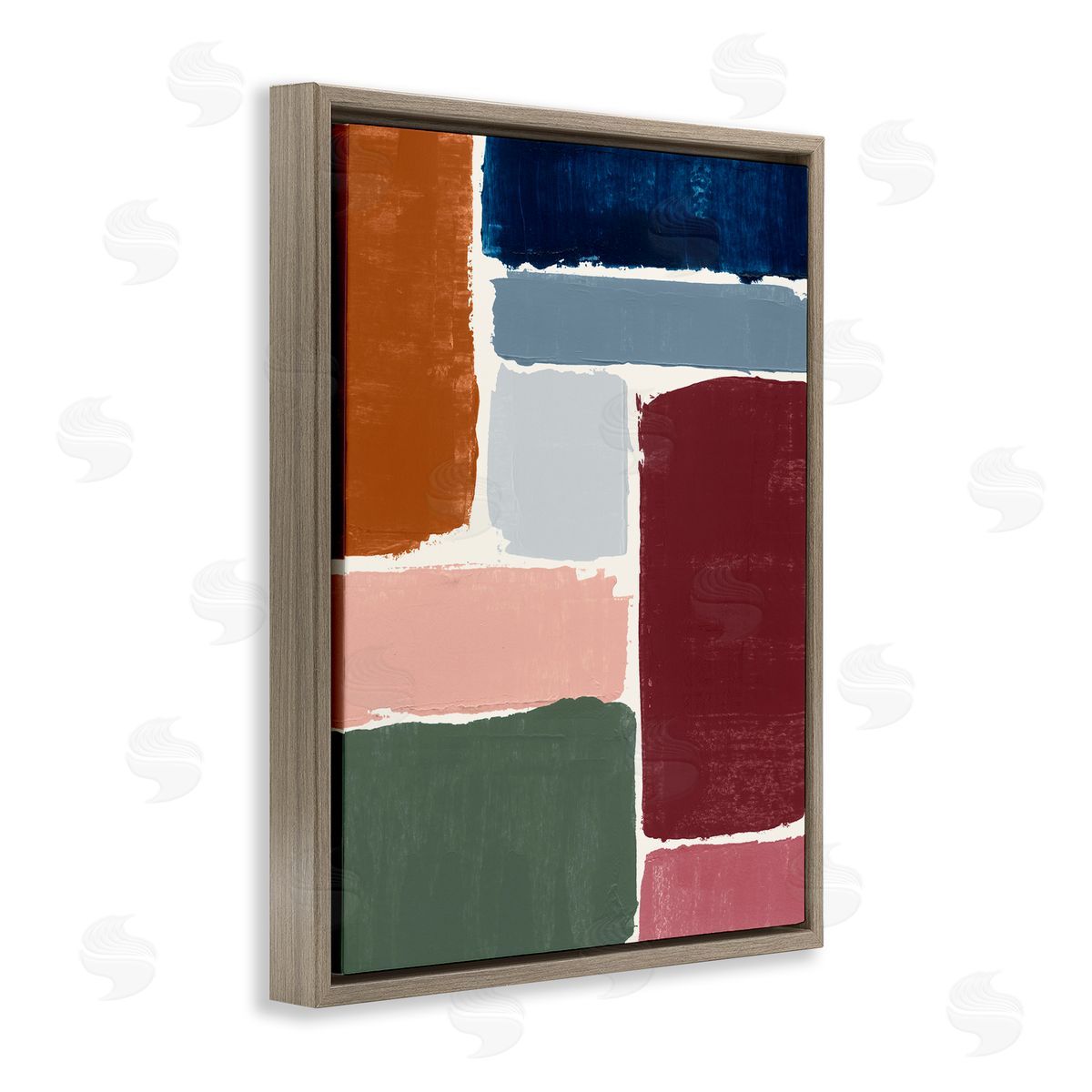 Asymmetrical Shapes Pattern Brown Floating Frame Canvas Wall Art, Home Decor by Victoria Barnes