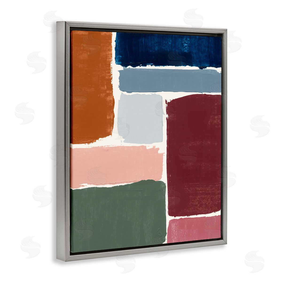 Asymmetrical Shapes Pattern Grey Floating Frame Canvas Wall Art, Home Decor by Victoria Barnes