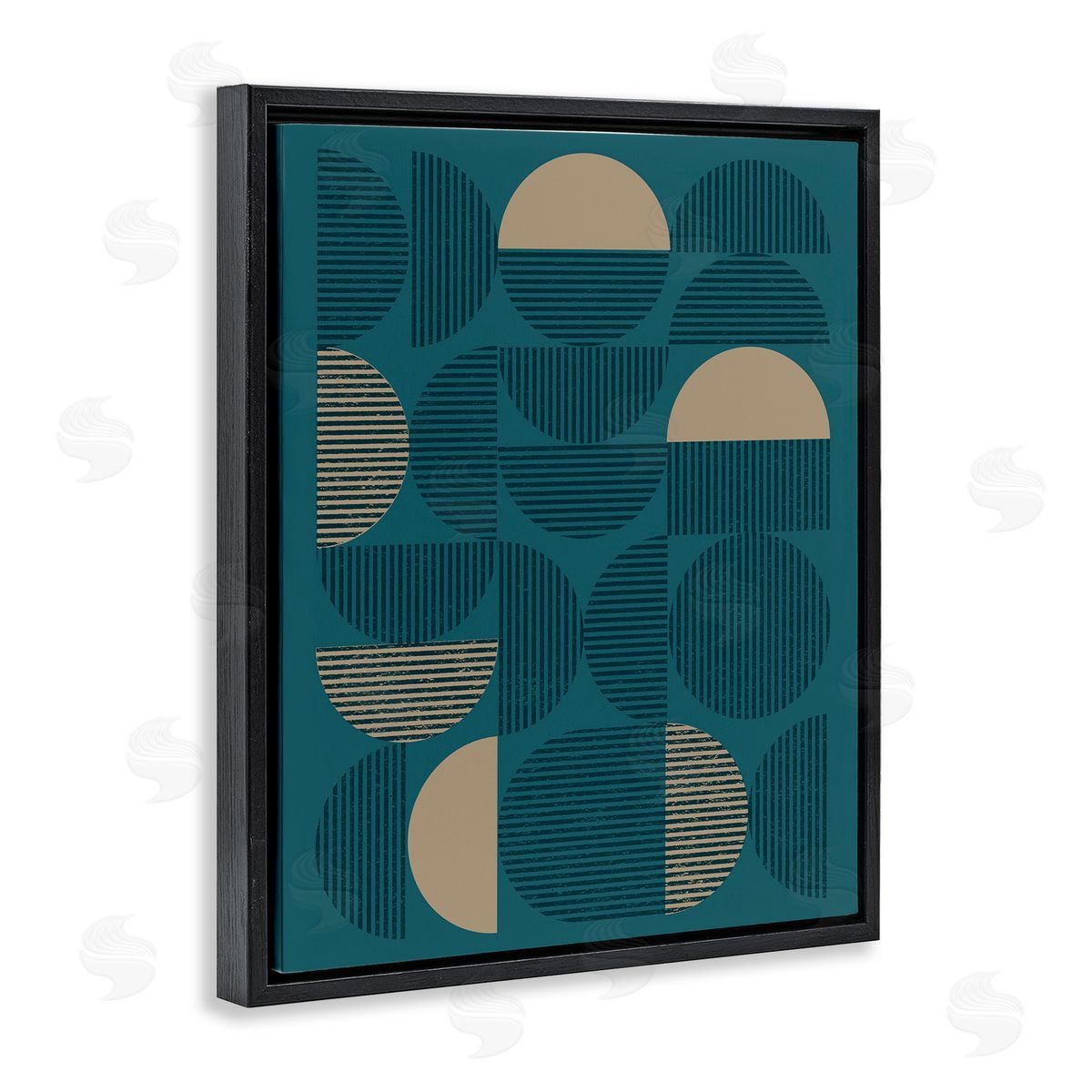 Deco Arches Blue and Beige Black Floating Frame Canvas Wall Art, Home Decor by Vision Studio