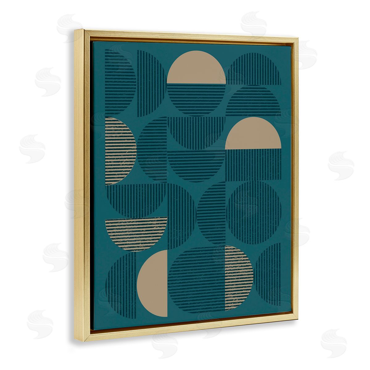 Deco Arches Blue and Beige Gold Floating Frame Canvas Wall Art, Home Decor by Vision Studio
