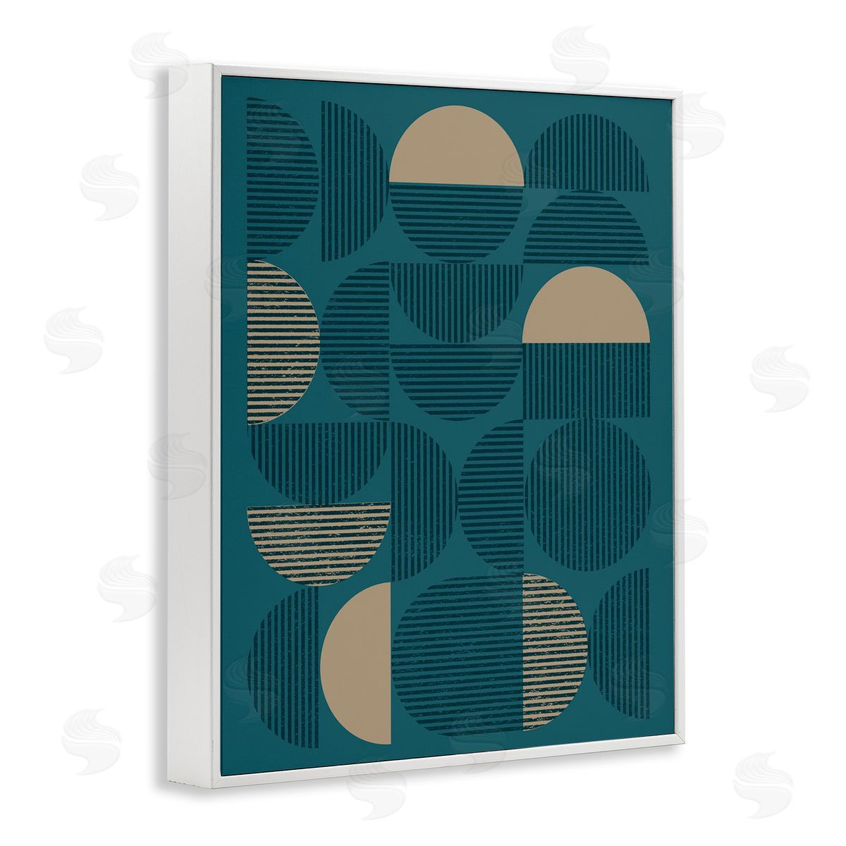 Deco Arches Blue and Beige White Frame Print Wall Art, Home Decor by Vision Studio