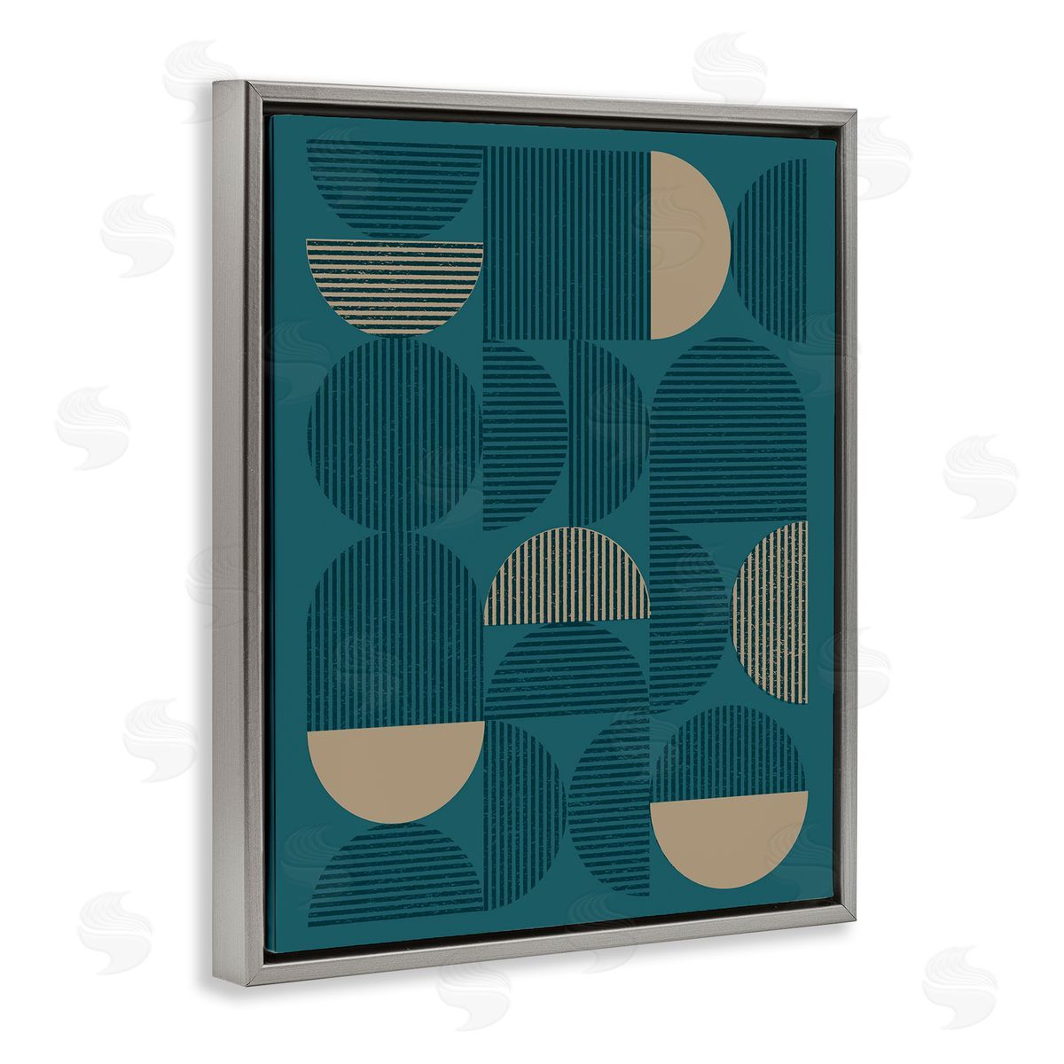 Blue Modern Arch Shapes Grey Floating Frame Canvas Wall Art, Home Decor by Vision Studio