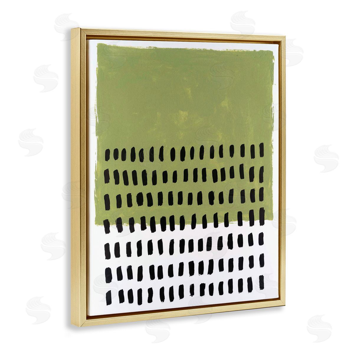 Green Dotted Pattern Gold Floating Frame Canvas Wall Art, Home Decor by Michael Willett