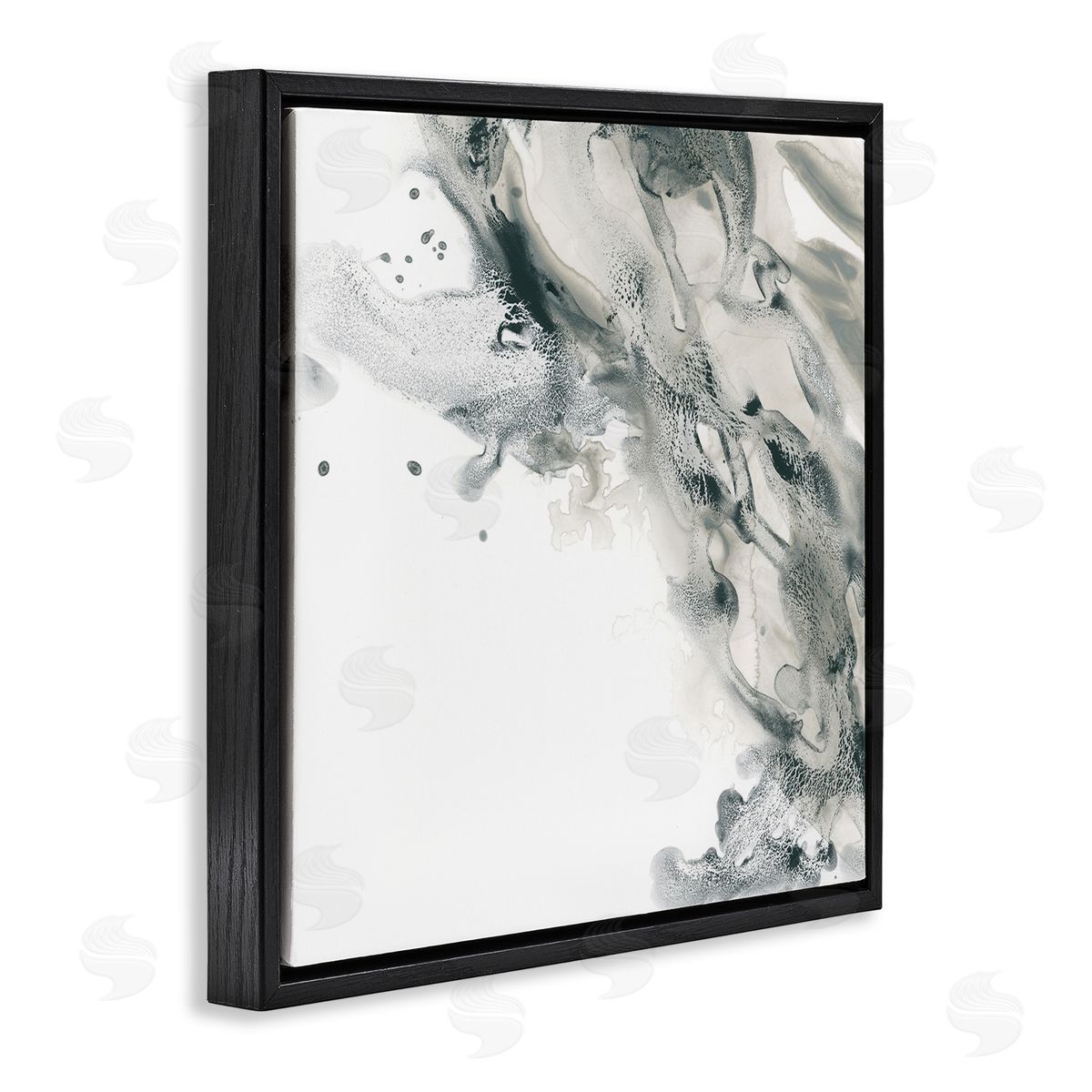 Grey Swirled Liquid Black Floating Frame Canvas Wall Art, Home Decor by June Erica Vess