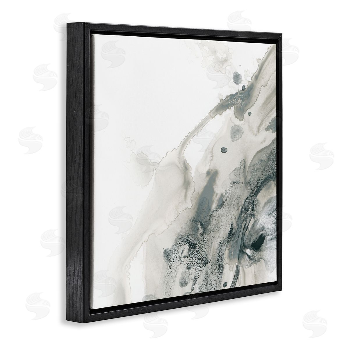 Grey Splash on White Black Floating Frame Canvas Wall Art, Home Decor by June Erica Vess