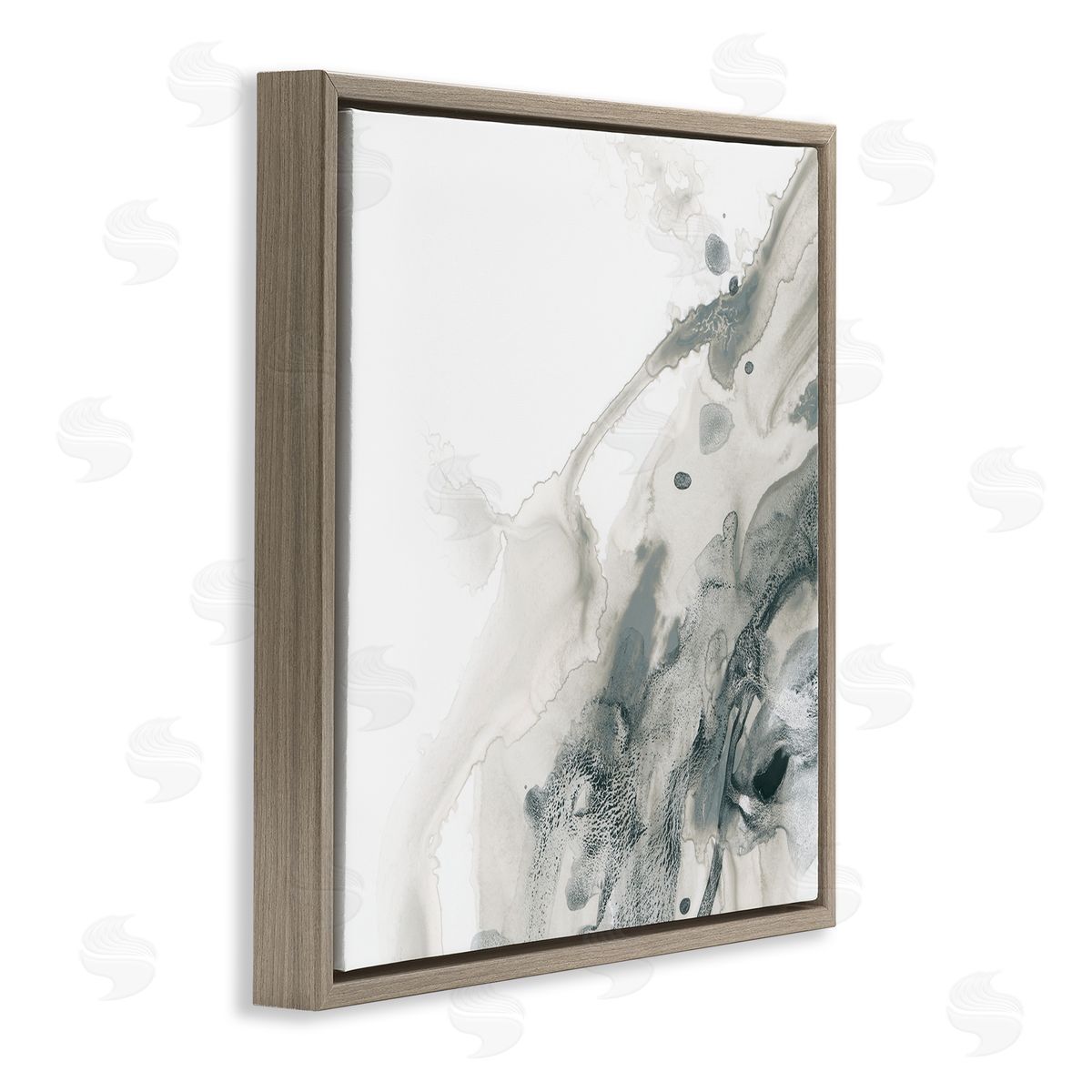Grey Splash on White Brown Floating Frame Canvas Wall Art, Home Decor by June Erica Vess