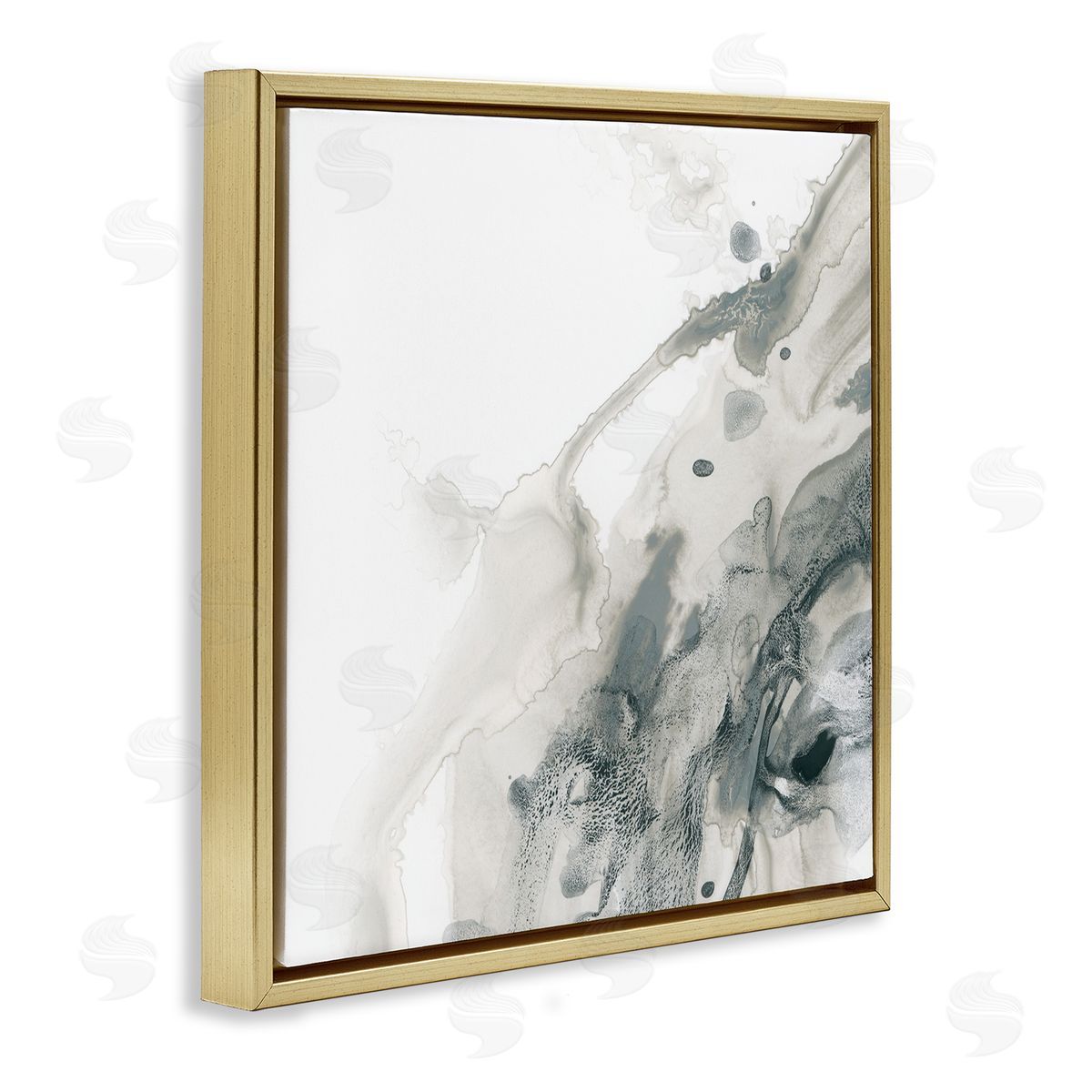 Grey Splash on White Gold Floating Frame Canvas Wall Art, Home Decor by June Erica Vess