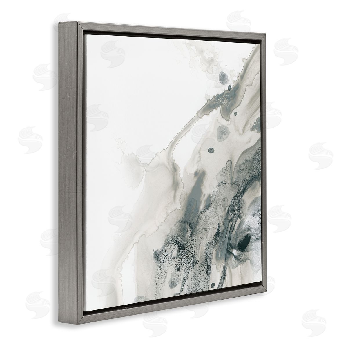 Grey Splash on White Grey Floating Frame Canvas Wall Art, Home Decor by June Erica Vess