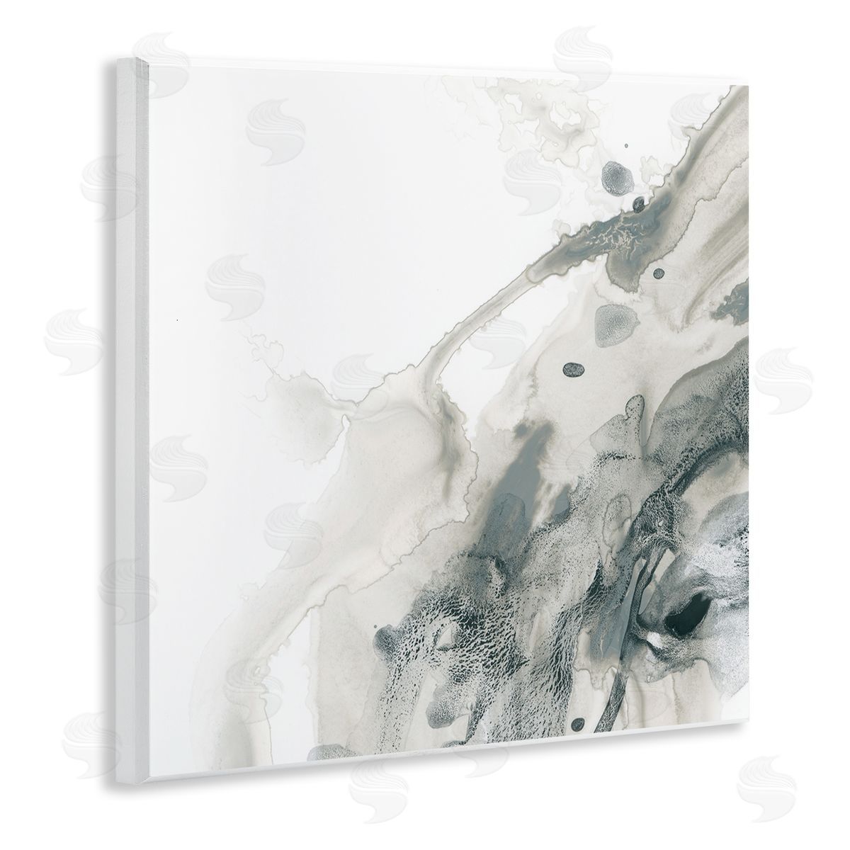 Grey Splash on White Wood Plaque Wall Art, Home Decor by June Erica Vess