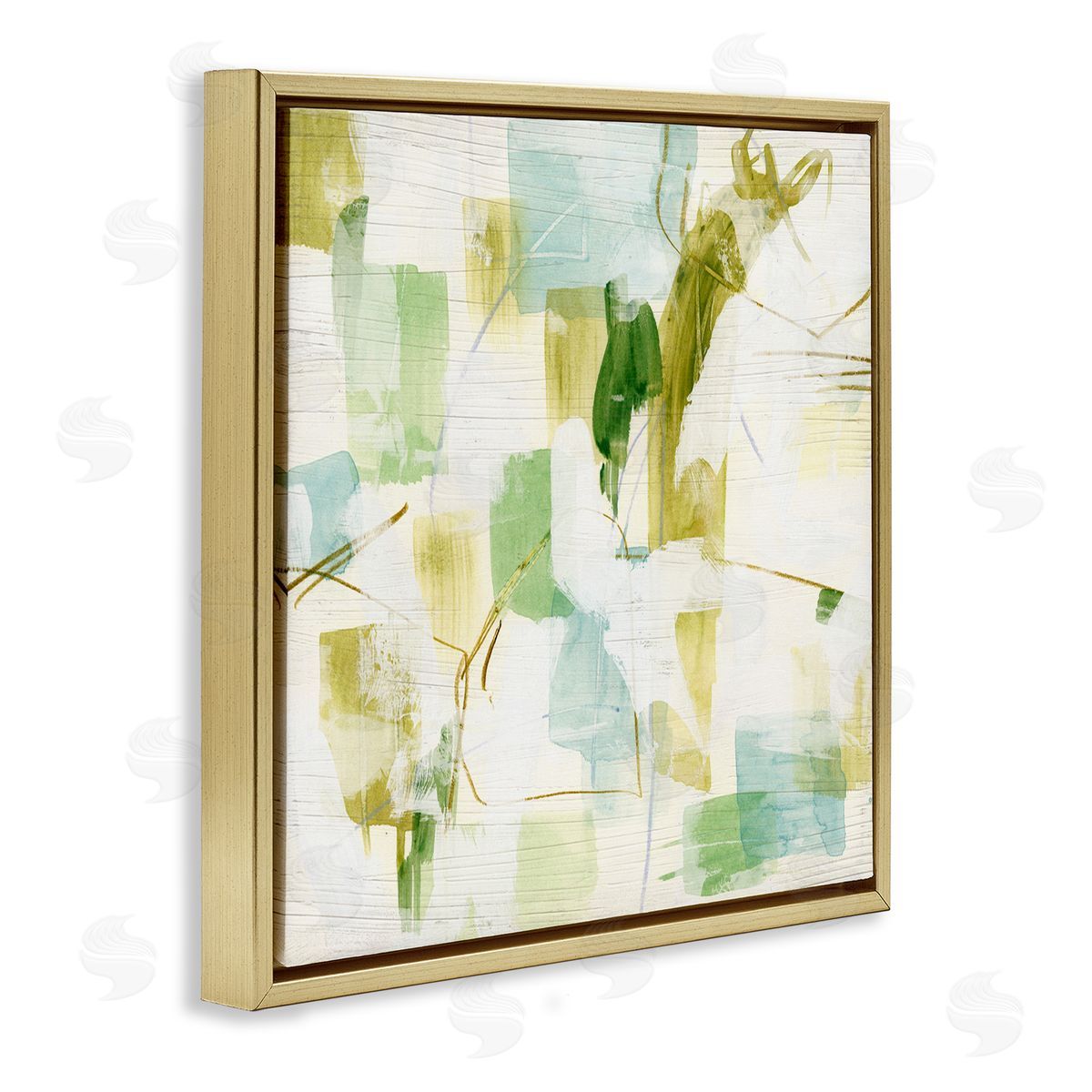 Chaotic Abstract Expression Gold Floating Frame Canvas Wall Art, Home Decor by June Erica Vess