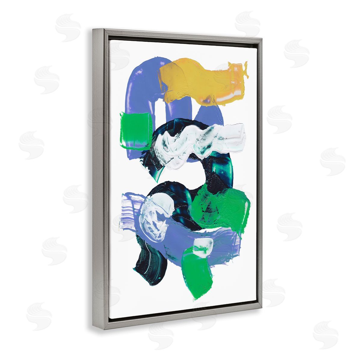 Curved Paint Strokes Grey Floating Frame Canvas Wall Art, Home Decor by Melissa Wang