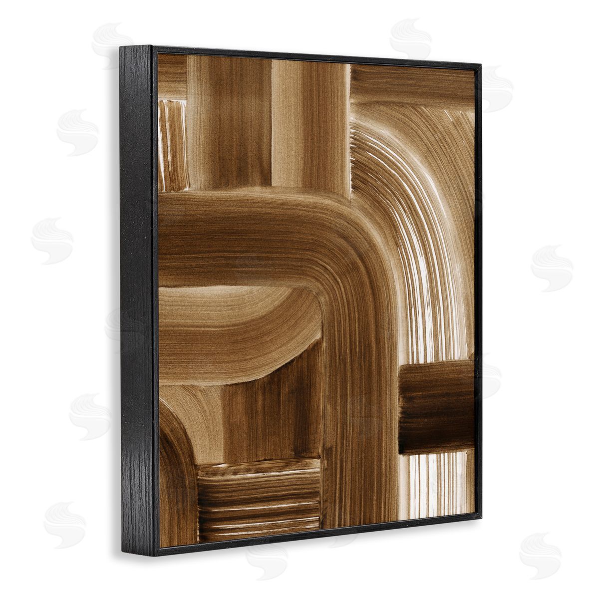 Brown Curved Paint Strokes Black Frame Print Wall Art, Home Decor by Grace Popp