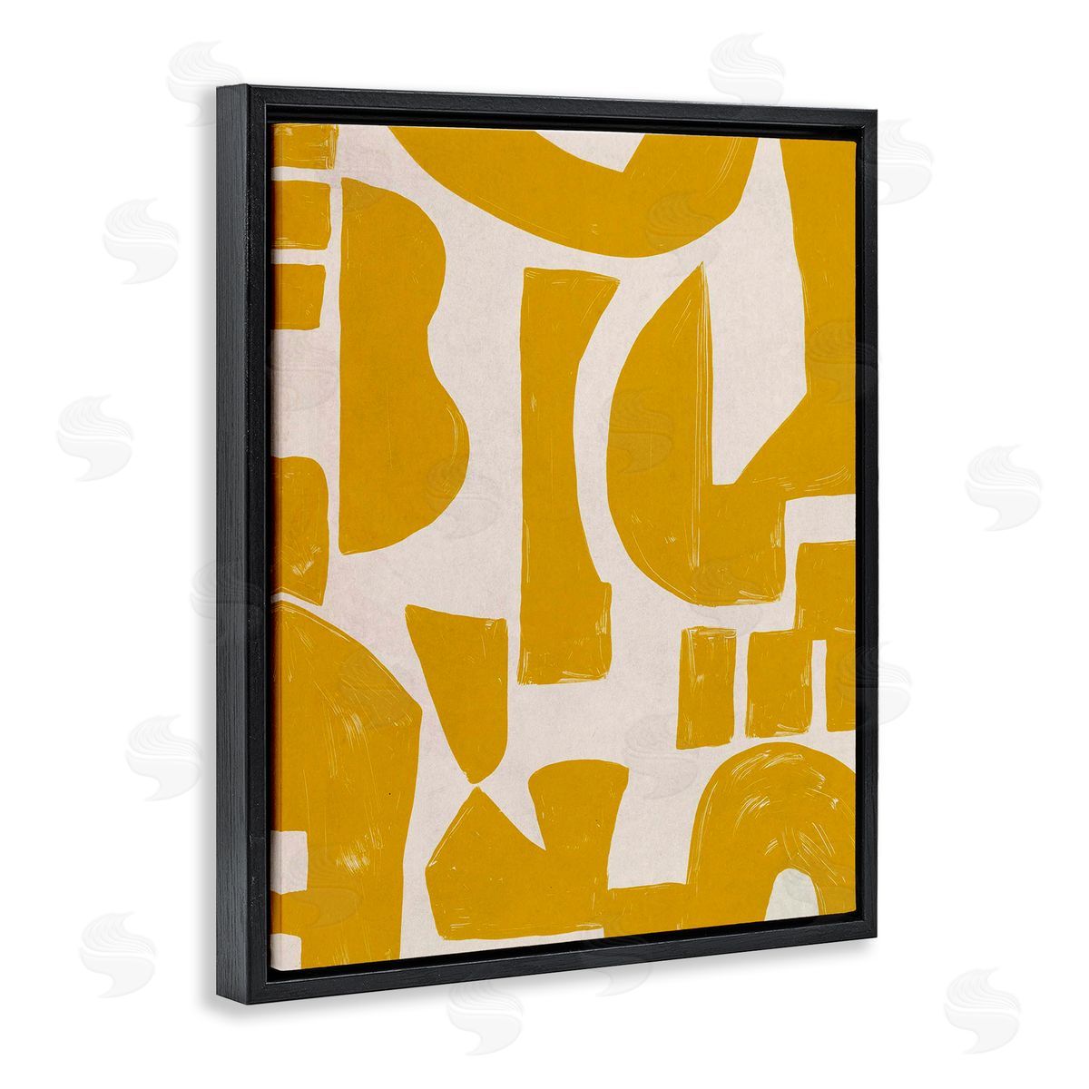 Yellow Asymmetrical Shapes Black Floating Frame Canvas Wall Art, Home Decor by June Erica Vess