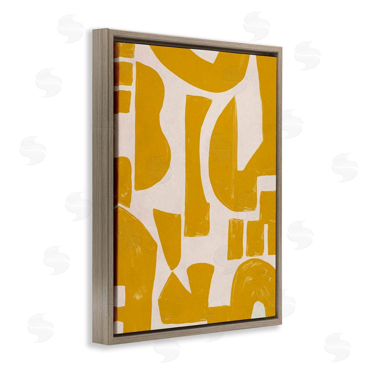 Yellow Asymmetrical Shapes Brown Floating Frame Canvas Wall Art, Home Decor by June Erica Vess