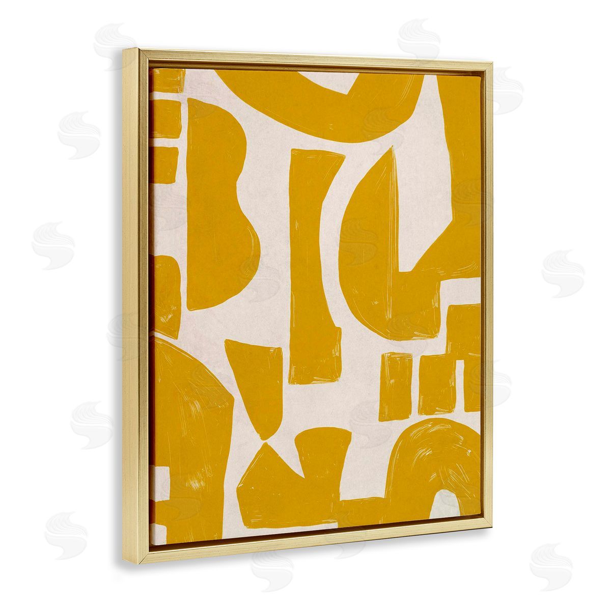 Yellow Asymmetrical Shapes Gold Floating Frame Canvas Wall Art, Home Decor by June Erica Vess