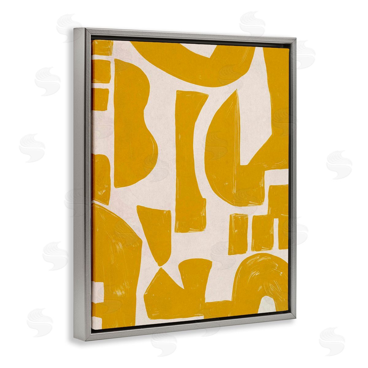 Yellow Asymmetrical Shapes Grey Floating Frame Canvas Wall Art, Home Decor by June Erica Vess