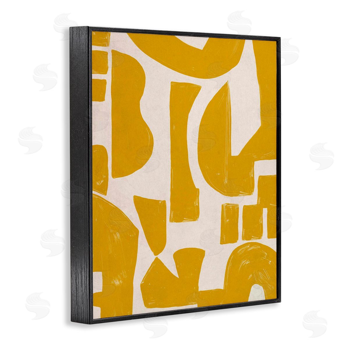 Yellow Asymmetrical Shapes Black Frame Print Wall Art, Home Decor by June Erica Vess